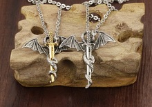 Personality Cool Stainless Steel Long Pendant Necklace Pterosaur Sword Jewelry Men Necklace Dragon Punk Necklace 2015