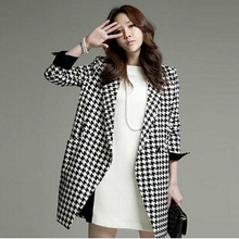 women jacket Spring and Autumn new Korean long section of large size Houndstooth Slim small suit coat female free shipping