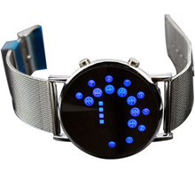 Fashion Cool MEN Clock Watch Iron Man Blue LED Watches Luxury Stainless Steel Binary Bracelets Bangles