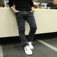 Free shipping 2015 Spring new men s black skinny jeans Fashion slim fit snowflake cowboy feet
