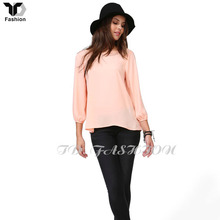 New 2015 Spring Fashion Long Sleeve Tops kimono Women Backless Chiffon Blouse Shirt Bow T Shirt