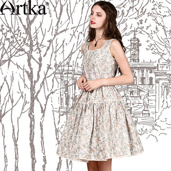 Artka Women's Summer Romantic Cotton Dress Printed Slim-cut Square ...