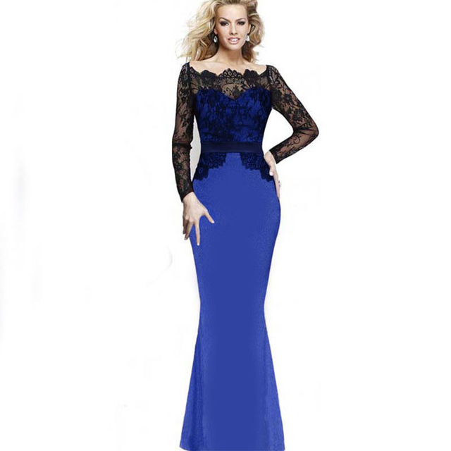 Aliexpress.com Comprar Elegante mujer Floral del cordón del vestido Maxi contraste fiesta Off Shoulder de noche Prom sirena Patchwork partido Bodycon