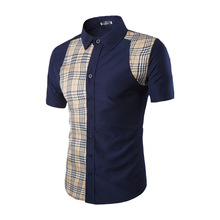 hot sale 2016 new arrival short sleeve plaid shirts men brand cotton camisa social slim fit chemise homme size m-2xl