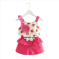 Girl Clothes Sleeveless Strawberry Flowers Sling Clothing Set 2016 Casual Summer Style Children Clothing Kids Clothes