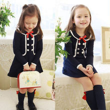 2015 Autumn new arrival Christmas Baby Girls Princess long sleeve Polka Dot Bow Party Fancy Dress girl’s clothes