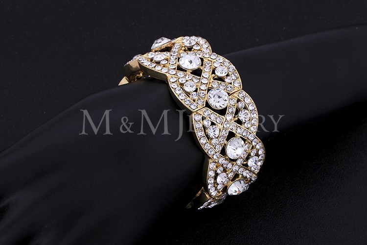 M&M Jewelry Austrian Crystal 14K Real Gold Plated Bangles Round Trendy Bracelets for Women Fashion Accessory SL053