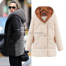New 2014 Fashion Brand Winter Coat Women Long Style Duck Down Jacket Knitted Patchwork With Hood Thick Warm Female Parka Outwear