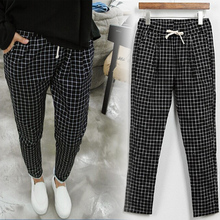 Free shipping 2016 new summer fashion black and white plaid pants large size loose casual pants elastic waist harem pants XL-5XL