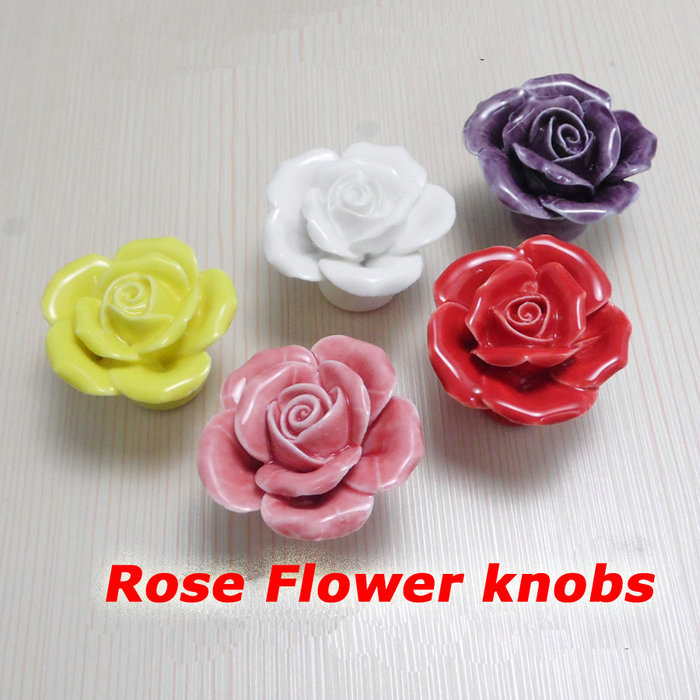 Furniture DIY Vintage Rose Flower Ceramic Door Knob, Kitchen Handles Pull Drawer Knobs Ceramic