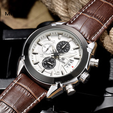 megir fashion leather sports quartz watch for man military chronograph wrist watches men army style 2020 free shipping