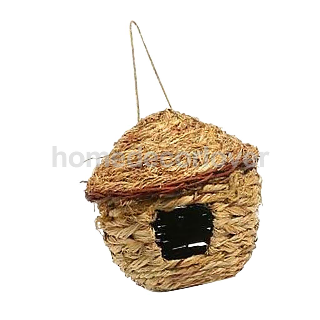 Cute Gourd Bird Nest Breeding Bird Box Wild Grass Weave Hanging Bird House 