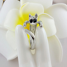 Cute Silver Cat Shaped Ring With Rhinestone Eyes Adjustable and Resizeable