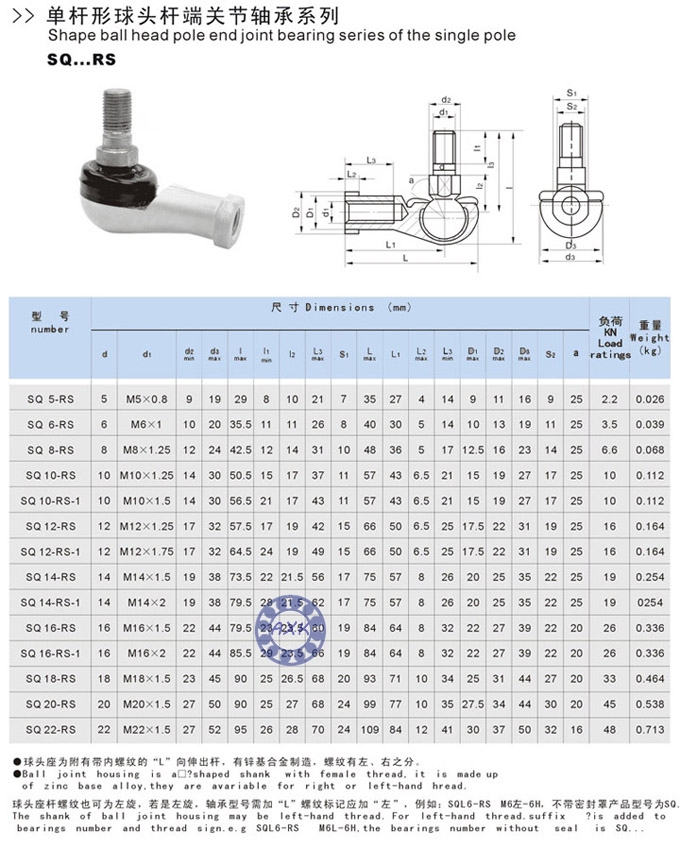 Description Picture 3 of itemUniversal joint ball  2 pcs SQ6RS M6X1.0 female metric threaded Winding Ball Joint right hand tie rod end bearing