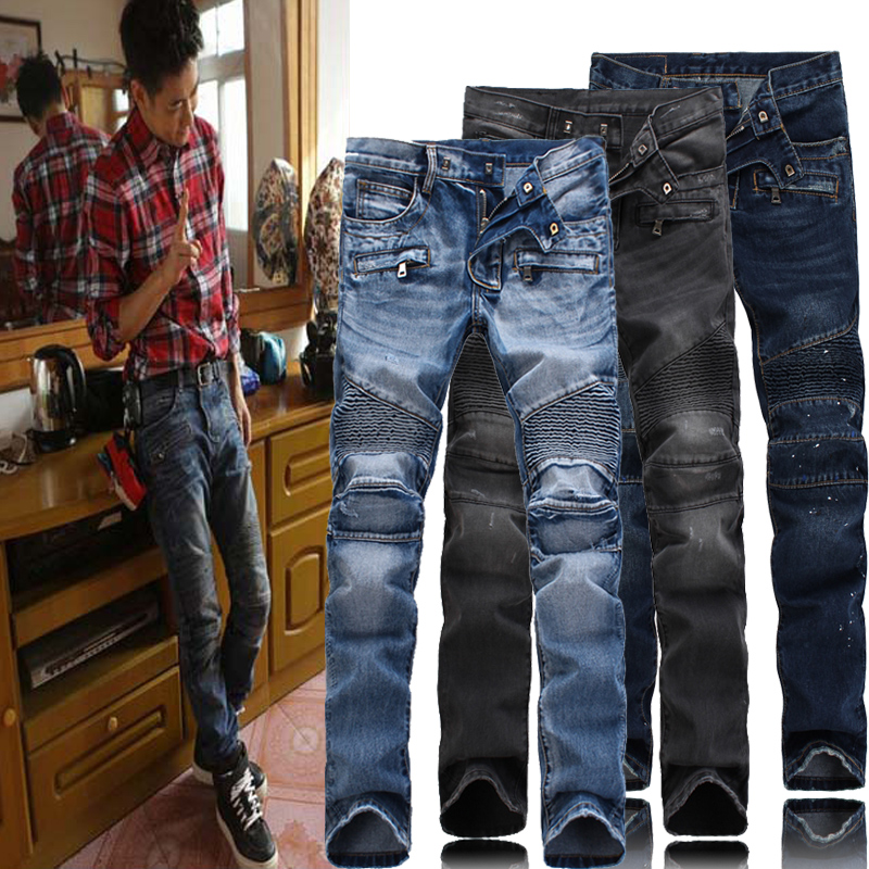 2016 fashion men balmaied jeans top quality balmans biker designer men