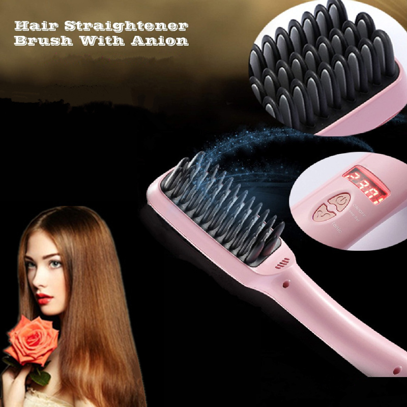 2016 LCD Display Comb Brush Hair Straightener Fast Electric Smooth Hair 2 In 1 Anion Straight Hair Comb Hair Brush Straightener