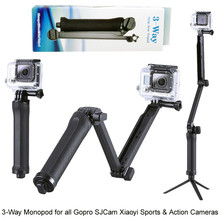 GoPro Accessories Collapsible 3 Way Monopod Mount Camera Grip Extension Arm Tripod Stand for Gopro Hero 4 2 3 3+ 2 1 SJ4000
