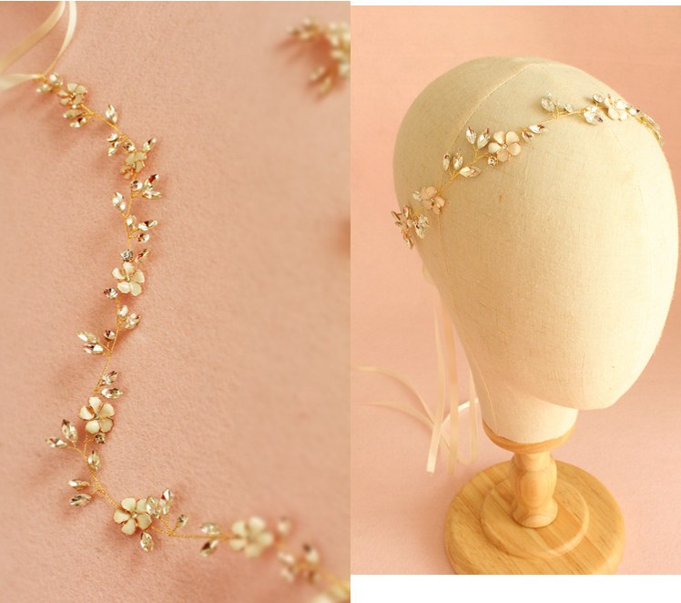 New Design Gold Flower Crystal Bridal Headband Handmade Wedding Hair Accessories Vine Women Headpiece
