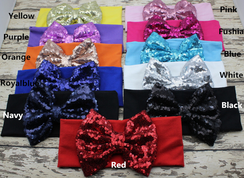 New Big Sparkle Bow Headbands for Girl Hair Accessories Fashion Sequin Bow Headwrap Baby Top Knot Headband 10pcs/lot