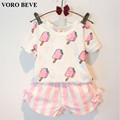 VORO BEVE Kids Girl Clothing Set Summer Style Kids Girl Clothes Cute Ice Cream Hole T