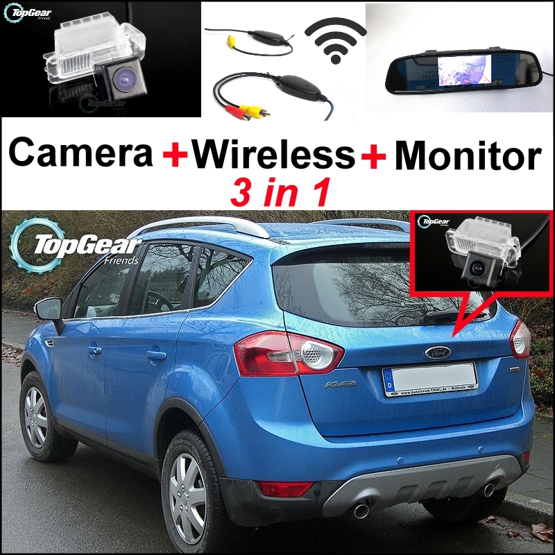 3 in1 Special Rear View Camera + Wireless Receiver + Mirror Monitor Backup Parking System For Ford Kuga 2008~2012
