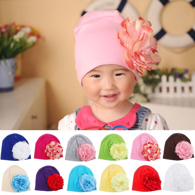 Baby Flower Hat Newborn Girl Cotton Beanie Cap Peony Flower Infant Spring Hat Children Accessories Retail