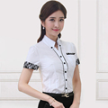 5XL Plus Size Women Blouses 2016 OL Short Sleeve Slim Lace Shirts Office Lady Work Wear