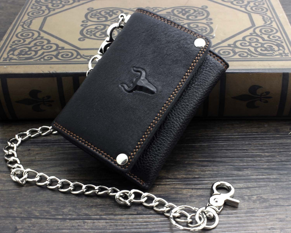 New Mens Boys Biker Leather Trifold Money Credit Card Wallet w/ Metal Chain Gift-in Wallets from ...