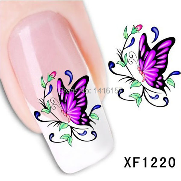 Min order is 10 mix order Water Transfer Nail Art Stickers Decal Beauty Pink Butterfly Flowers