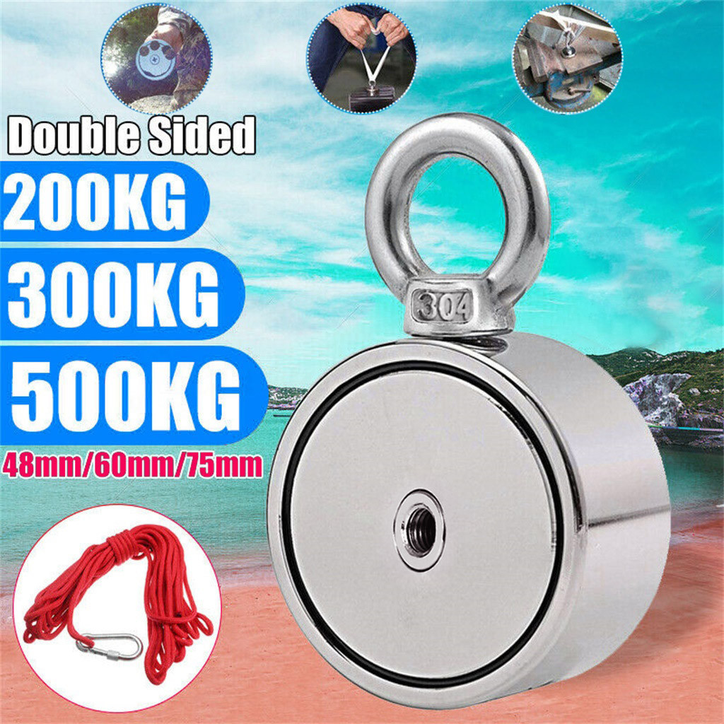 200/300/500KG Double Side Neodymium Metal Magnet Detector Fishing Kit+10M Ropes 