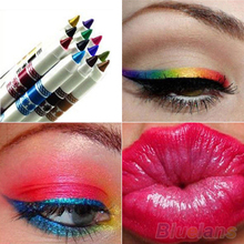 12 Colors Cosmetic Glitter Eye Shadow Lip Liner Eyeliner Pencil Pen Makeup Set 1UJT