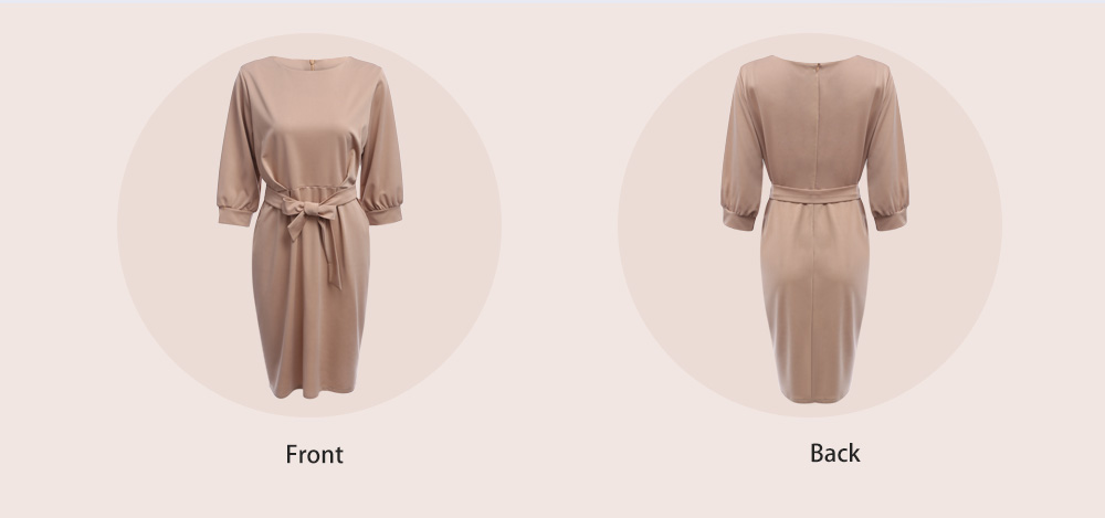 VESTLINDA Bodycon Dress Summer Sundresses Women O Neck Lentern Sleeve Sashes Brief Solid Knee Length Midi Dress Vestido De Festa 11