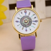 2015 Super Hot High Quality Women Vintage Watch Feather Dial Leather Band Clocks Unique Gifts Just