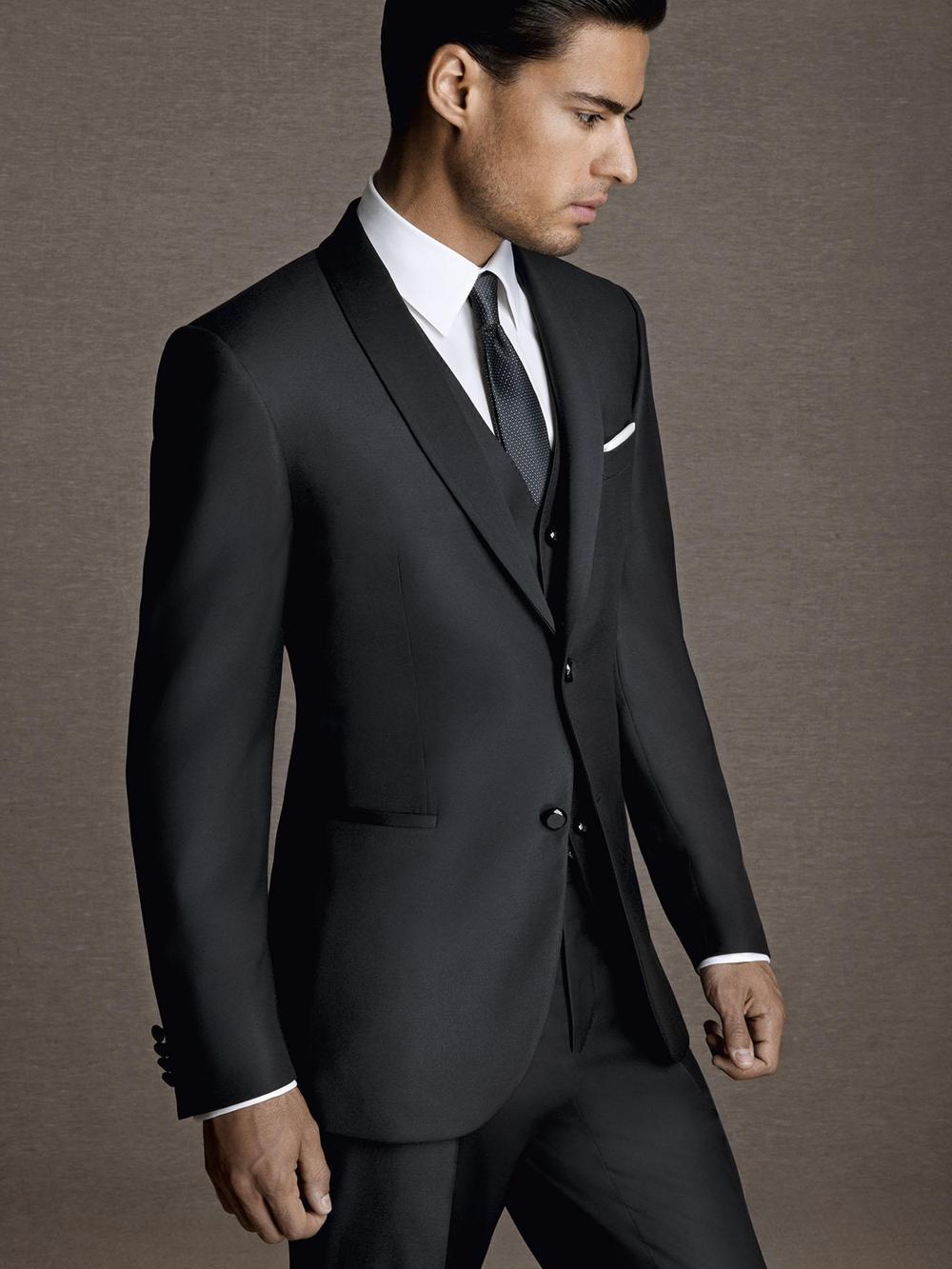 New Arrival Vintage Black MenTuxedos 3 Pieces Wedding Suits For Men Shawl Lapel Groomsmen Suits Slim Fit Men Wedding Suits