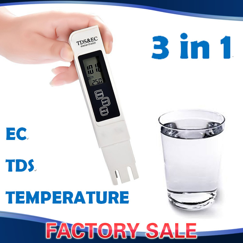 3 in 1 TDS Tester EC Meter Water Quality Purity Measurement Test Tool for Drinking Water, Aquarium Pool RO System, SPA