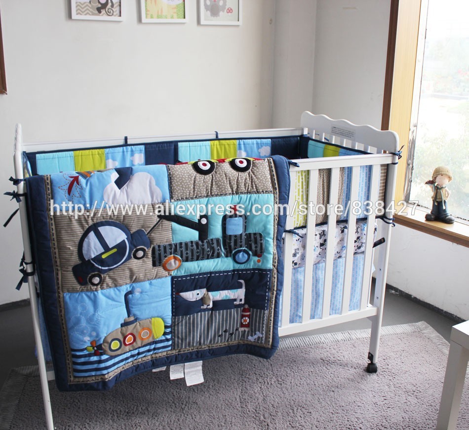 Ups Free New Baby 4 Pcs Set Dog Car Boy Baby Cot Crib Bedding Set