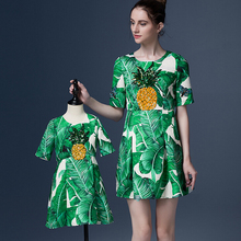 New 2016 Brand baby mom dress fruit print family matching clothes green mother daughter dresses fashion family matching outfits