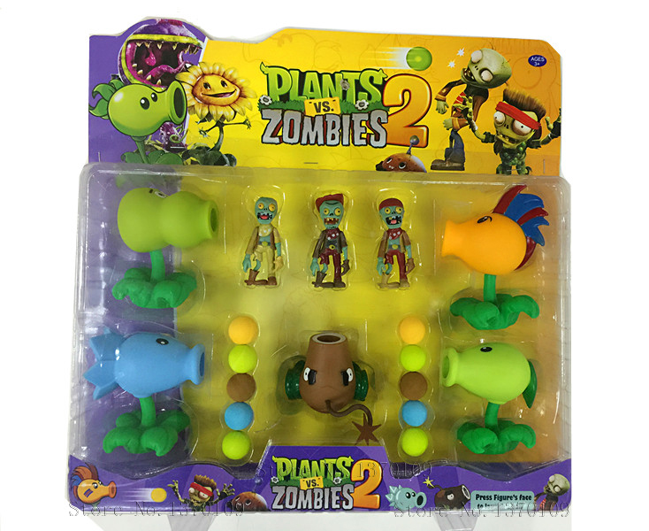 2016 New Plants vs Zombies Peashooter PVC Action Figure Set Model Toy Game Toys For Children Gift High Quality 5 IN 1 Brinquedos