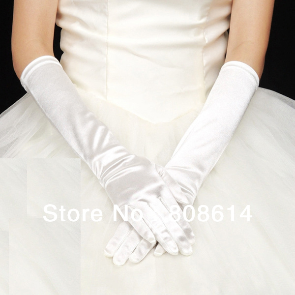 Pure White Color Nylon Ladies Elbow Length Satin Wedding Formal Dress Long Bridal Gloves In 7649