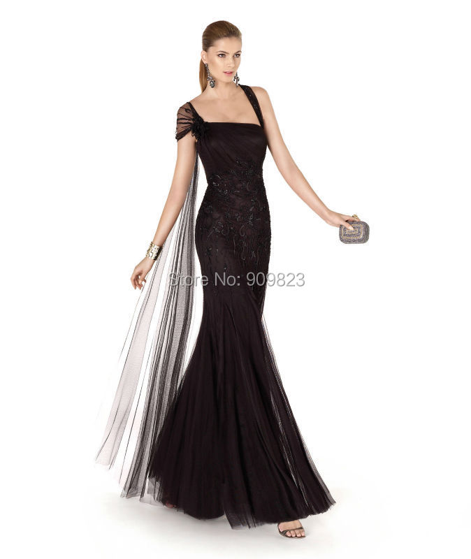 Aliexpress.com Comprar Vestido De Fiesta del Collar del cuadrado plisado con cuentas cintura Natural del tobillo sirena Tulle vestidos De noche vestidos