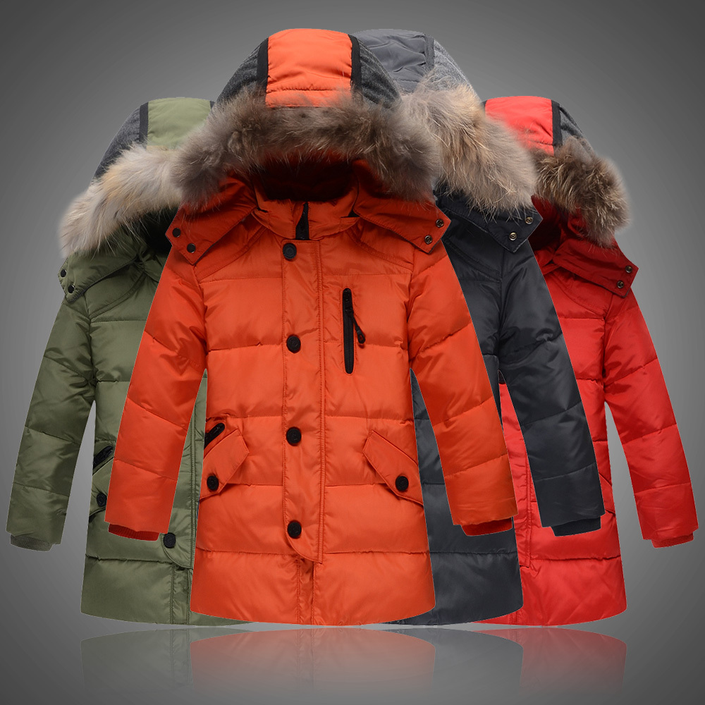 [ Special] 2014 winter day big virgin boy child thick fur collar jacket down jacket and long sections