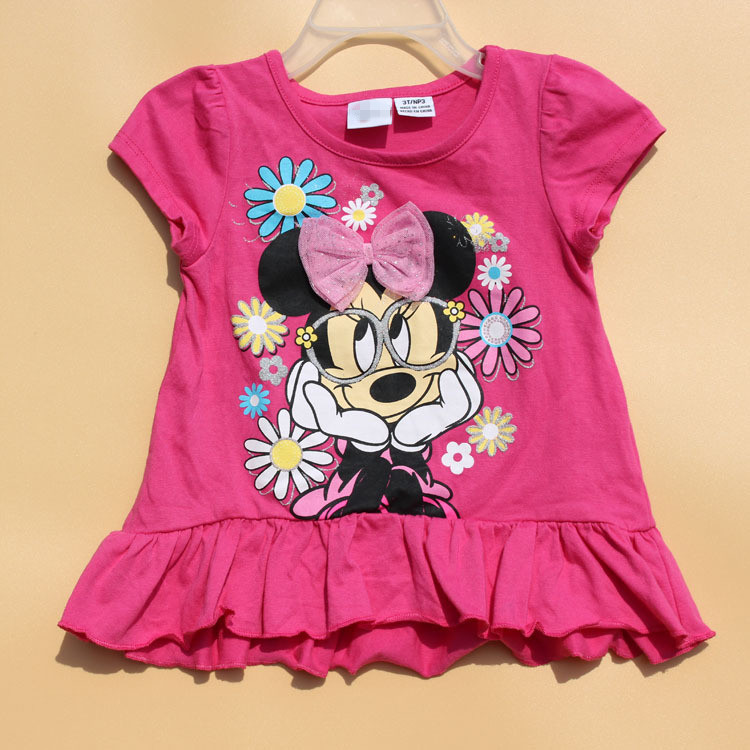 wholesale 6pcs/lot 1~5years new baby children clothing summer cotton short sleeve cartoon mouse casual girl T shirt
