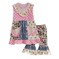 Big Promotion Summer Style Girls Boutique Clothing Set Multi pattern Patchwork Pink Dot Ruffle Pants Kids
