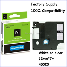 Tape 45020 12mm*7m Factory Supply White on Clear Adhesive Compatibles Dymo D1 Tape(Freeshipping)