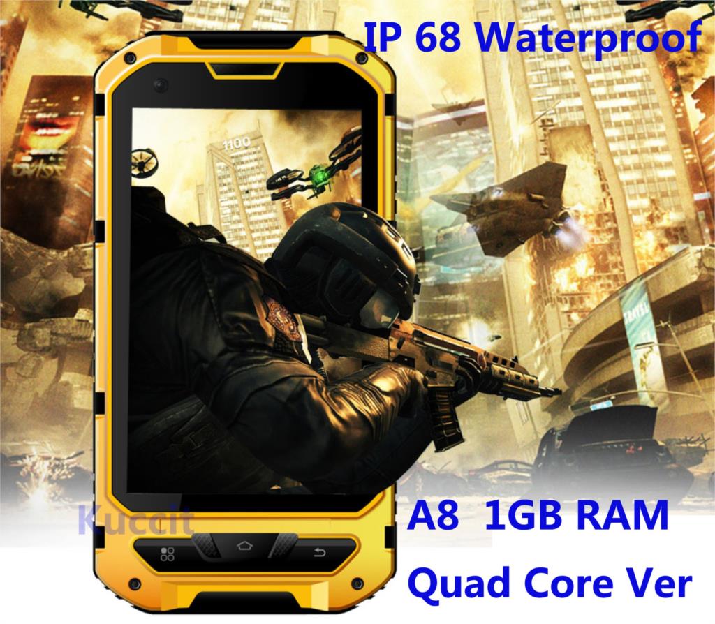 unlocked cell phone MTK6582 Quad Core Android A8 IP68 rugged Waterproof Cell phone 1GB RAM Senior