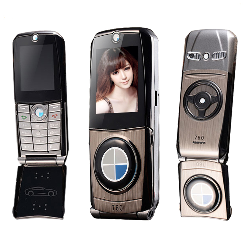 Flip unlocked Russian Keyboard metal super car model design car key mini mobile cell phone 760 P003