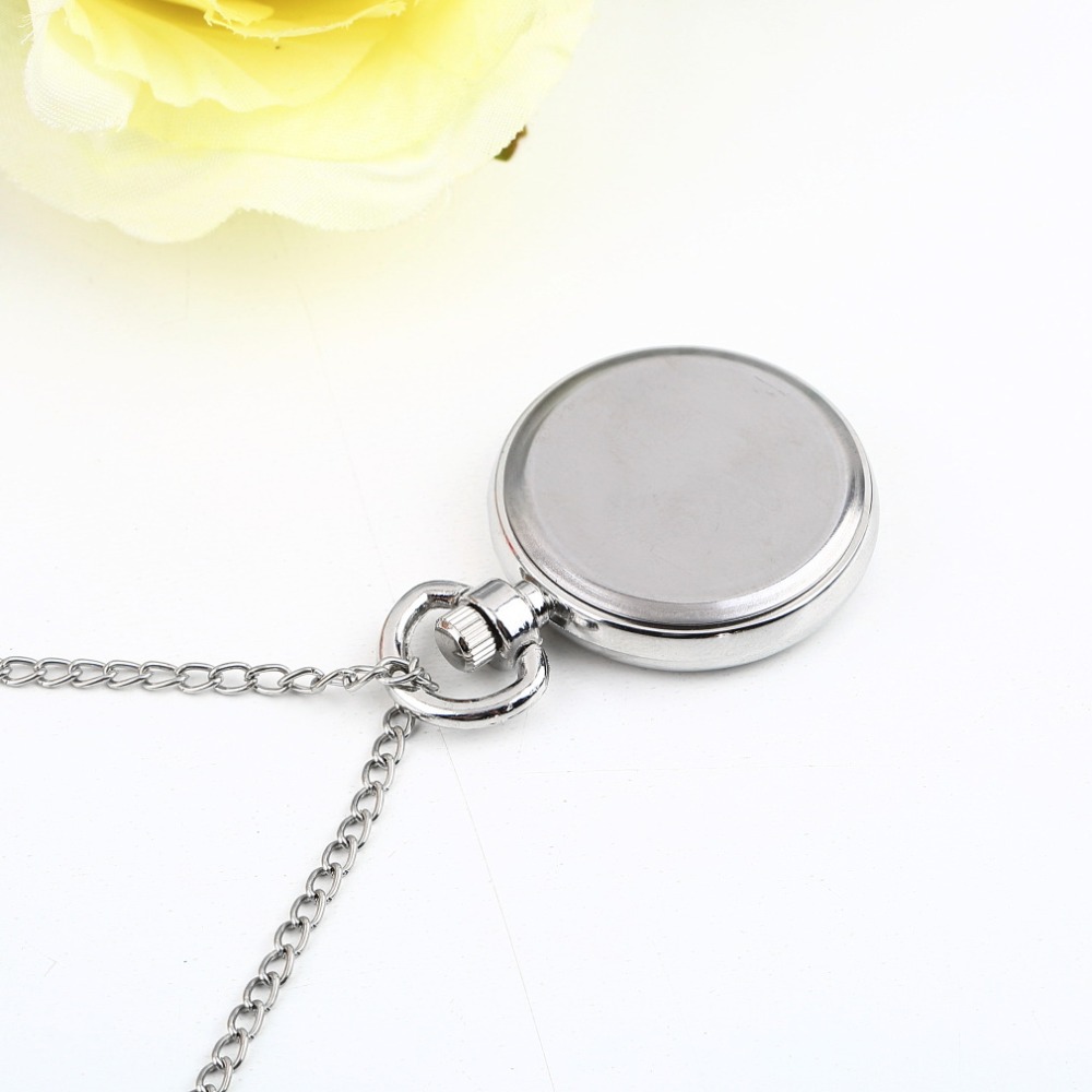 1pcs Quartz Round Pocket Watch Dial Vintage Necklace Silver Chain Pendant Antique Style 2015 Personality Pretty