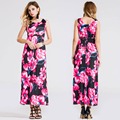 Boho Maxi Long Dress 2016 Ruiyige Brand Summer Women O Neck Sexy Sleeveless Floral Print Dresses