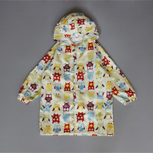 Owl Children Raincoat Poncho Boys and Girls Kids Cute Cartoon Poncho Owl Hooded Nylon Zipper Elastic Band Waterproof Rain Jacket