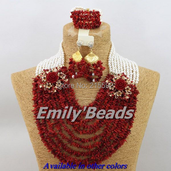 Nigerian Wedding African Coral Beads Jewelry Set Red Bridal Necklace Jewelry Set African Costume Jewelry Set Free Shipping CJ193
